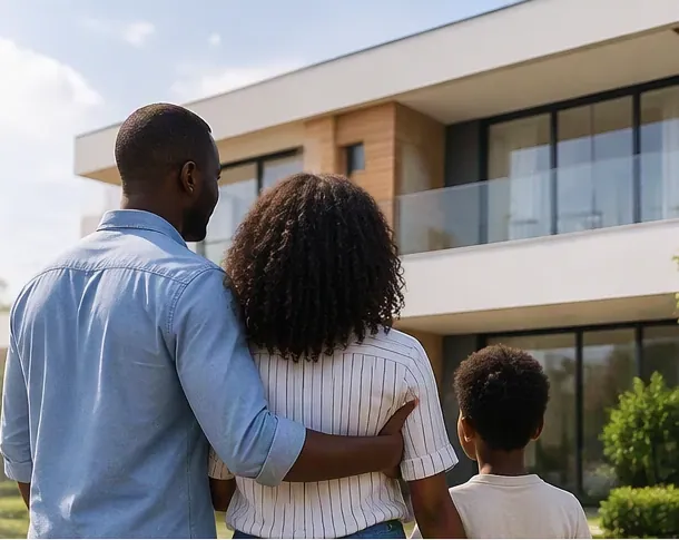 Une famille devant sa future maison